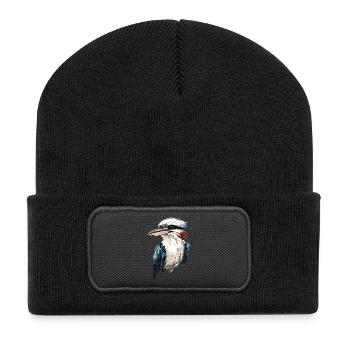 Kookaburra Jägerliest Lachender Hans Süßer Vogel - Recycelte Patch Beanie - Schwarz - Vorne