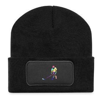 Reflexstarker Floorball Torwart - Recycelte Patch Beanie - Schwarz - Vorne