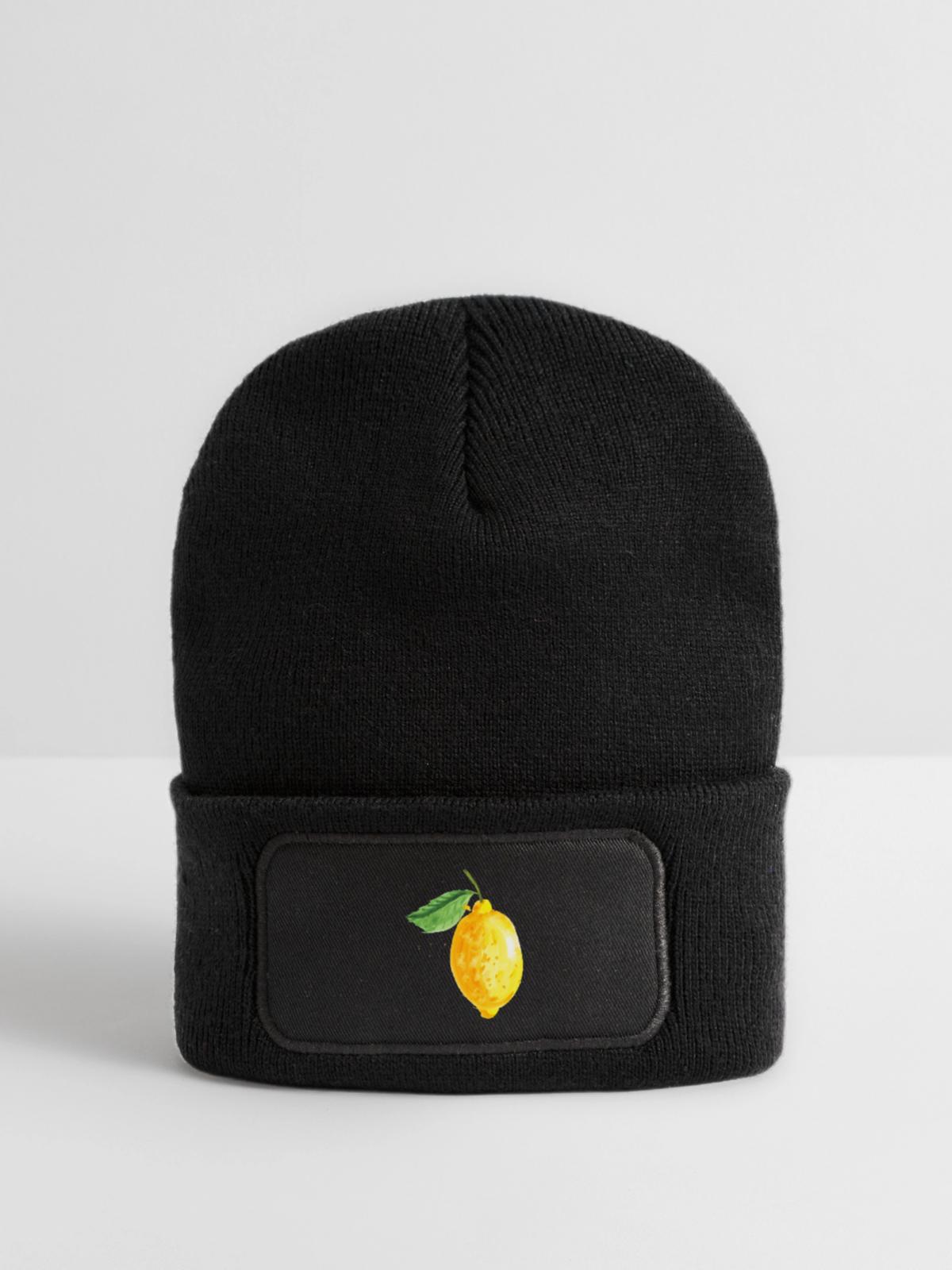 Zitrone - Recycelte Patch Beanie - Schwarz - Vorne