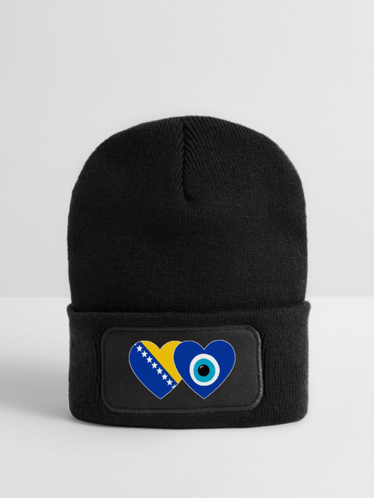 Bosnien Nazarperle Flagge - Recycelte Patch Beanie - Schwarz - Vorne
