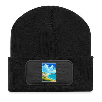 Isle Of Wight Vintage Reiseposter WPA Souvenir - Recycelte Patch Beanie - Schwarz - Vorne