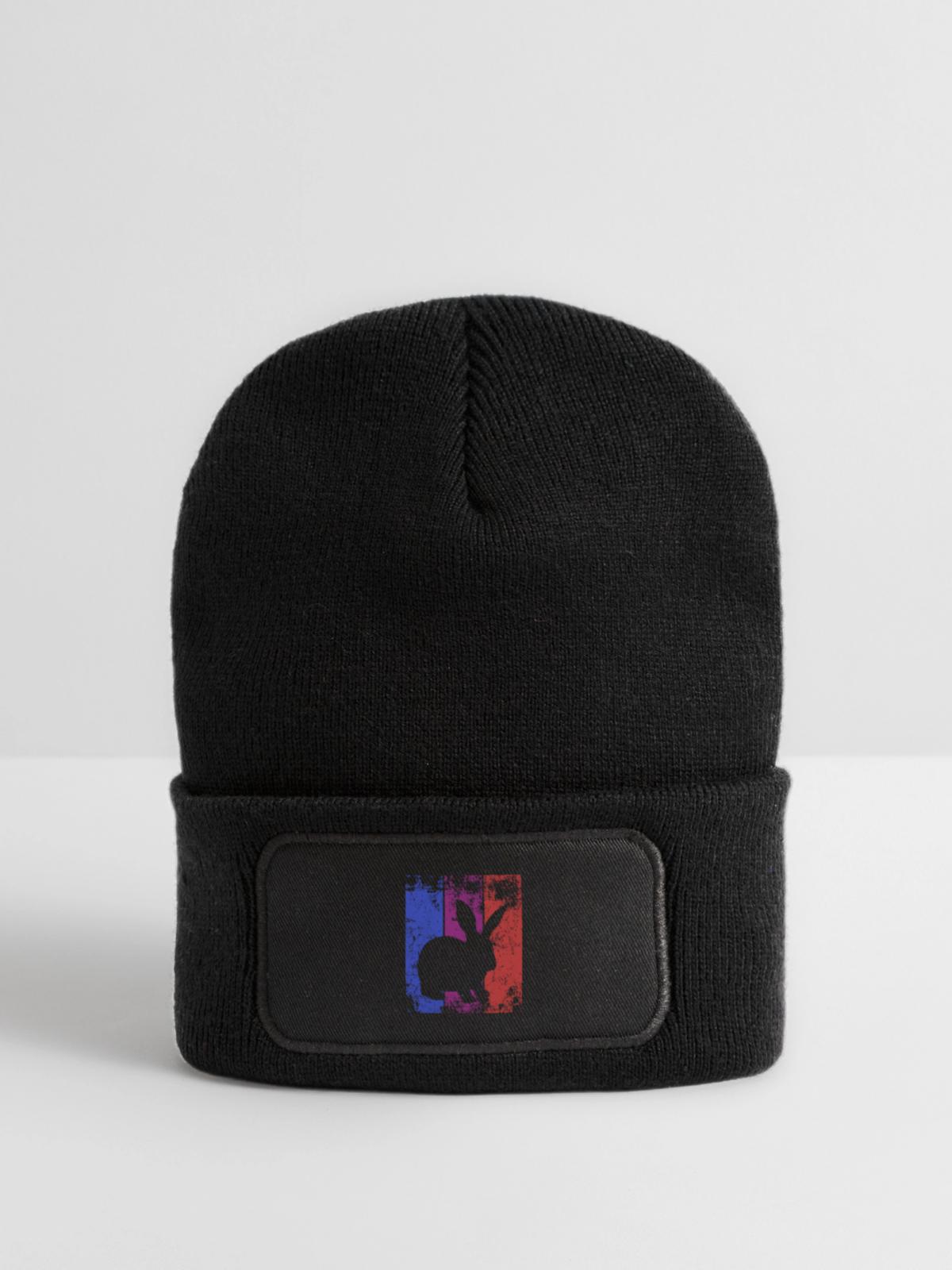 Hase Kaninchen - Recycelte Patch Beanie - Schwarz - Vorne