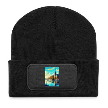 Stockholm Suède Affiche de voyage vintage souvenir - Beanie recyclé à patch - noir - Devant