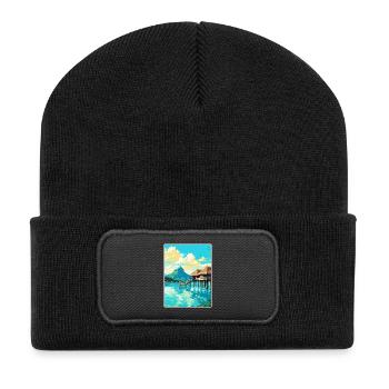 Bora Französisch-Polynesien Vintage Reiseposter WPA - Recycelte Patch Beanie - Schwarz - Vorne