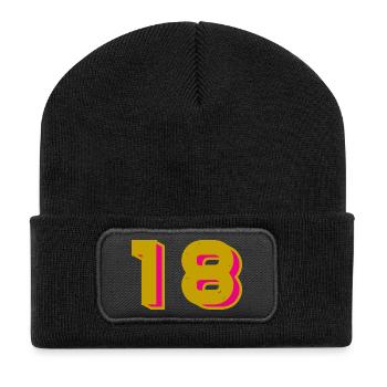 18 - Recycelte Patch Beanie - Schwarz - Vorne