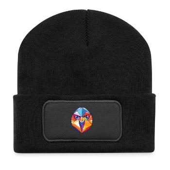 Meisenvogel Buntes Aquarell Tier Illustration - Recycelte Patch Beanie - Schwarz - Vorne