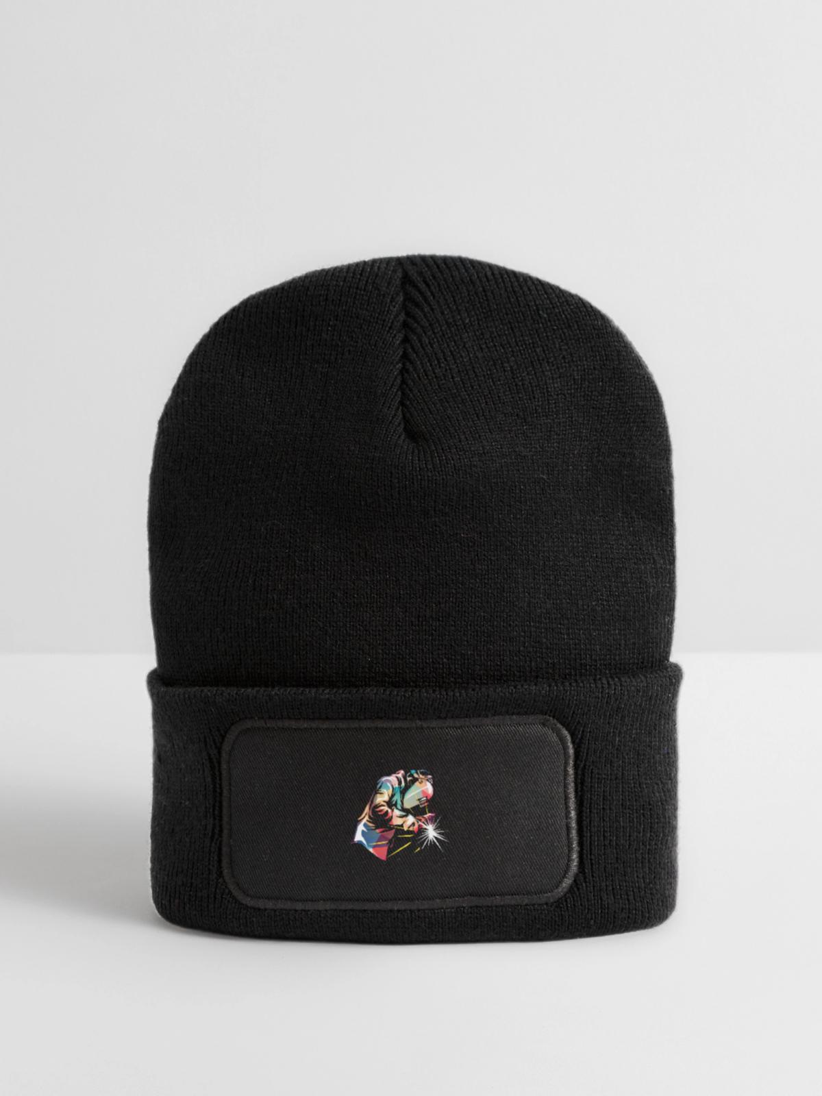 Präziser Schweißer Schweißnaht - Recycelte Patch Beanie - Schwarz - Vorne