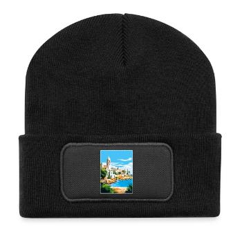 Paphos Zypern Vintage Reiseposter WPA Souvenir - Recycelte Patch Beanie - Schwarz - Vorne