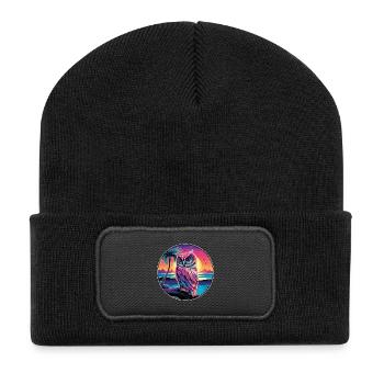 Eule buntes Aquarell Cartoon Kawaii Tier - Recycelte Patch Beanie - Schwarz - Vorne
