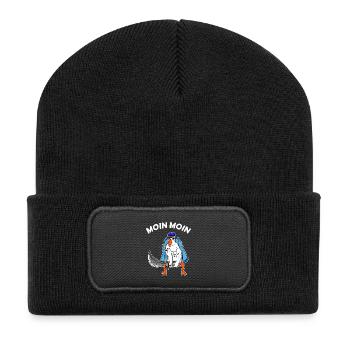 Moin Moin Möwe mit Schwert Nordsee Ostsee Seemann - Recycelte Patch Beanie - Schwarz - Vorne