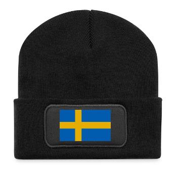 Schweden Flagge - Recycelte Patch Beanie - Schwarz - Vorne