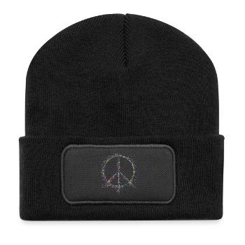 Frieden in den Farbtropfen - Recycelte Patch Beanie - Schwarz - Vorne