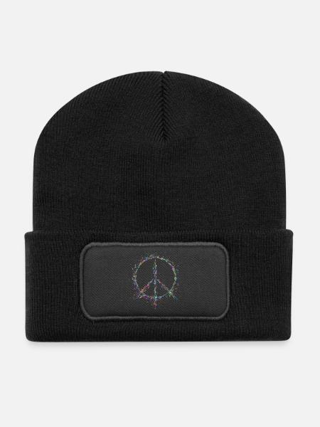 Frieden in den Farbtropfen - Recycelte Patch Beanie - Schwarz