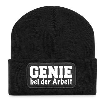 Genie bei der Arbeit lustiger Spruch Geschenk - Recycelte Patch Beanie - Schwarz - Vorne