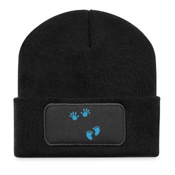 Grossesse empreinte main garçon bébé ventre - Beanie recyclé à patch - noir - Devant