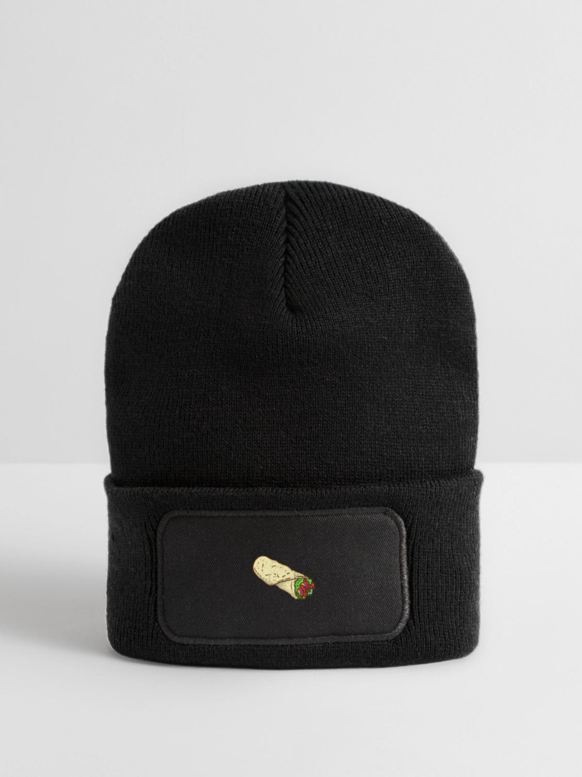 Saftiger Döner Lammfleisch Imbiss - Recycelte Patch Beanie - Schwarz - Vorne