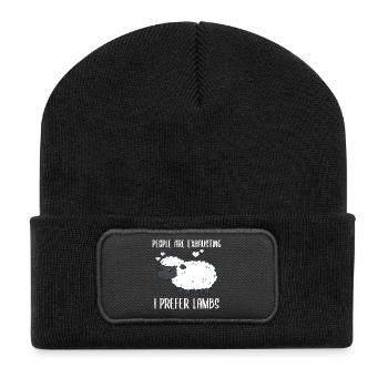 People Are Exhausting I Prefer Lambs Sheep - Recycelte Patch Beanie - Schwarz - Vorne