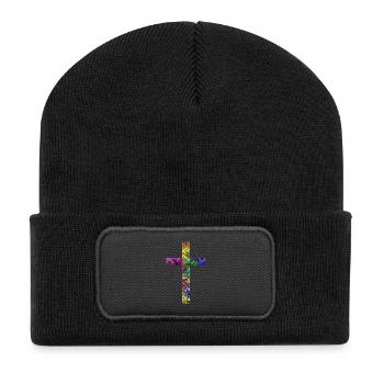Kreuz Jesus Gott Religion Kirche Papst Vatikan - Recycelte Patch Beanie - Schwarz - Vorne