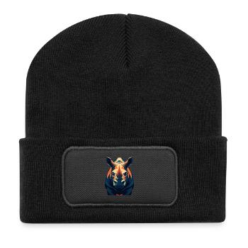 Nashorn Zeichentrickfigur Buntes Haustier Tier - Recycelte Patch Beanie - Schwarz - Vorne