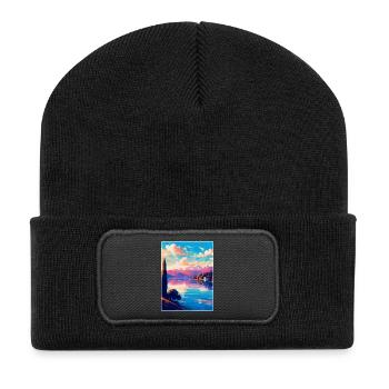 Lago Maggiore Schweiz Vintage Reiseplakat - Recycelte Patch Beanie - Schwarz - Vorne