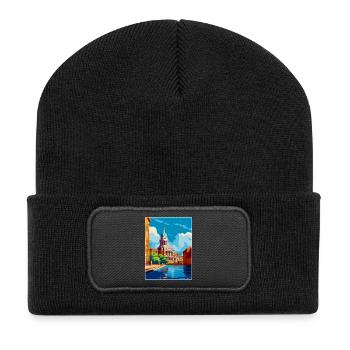 Nottingham Uk Vintage Reiseposter Souvenir WPA - Recycelte Patch Beanie - Schwarz - Vorne