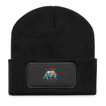 Flauschiger Grizzlybär Waldkönig - Recycelte Patch Beanie - Schwarz - Vorne