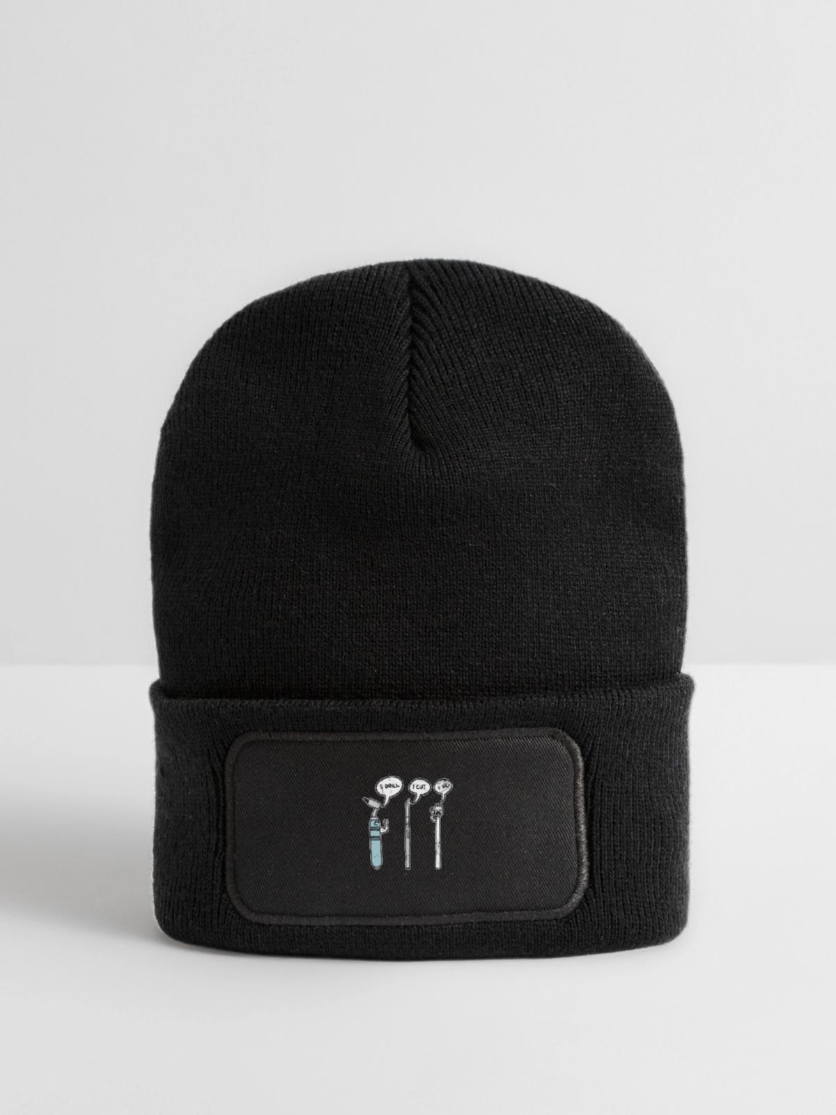 Behutsamer Zahnarzt Zahnkrone - Recycelte Patch Beanie - Schwarz - Vorne