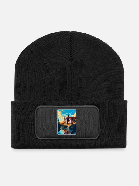 Nürnberg Deutschland Vintage Reiseplakat Souvenir - Recycelte Patch Beanie - Schwarz