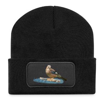 Eichelhäher - Recycelte Patch Beanie - Schwarz - Vorne