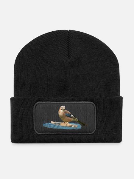 Eichelhäher - Recycelte Patch Beanie - Schwarz