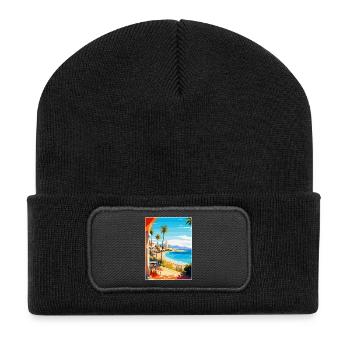 Costa Del Sol Spanien Vintage Reiseplakat Souvenir - Recycelte Patch Beanie - Schwarz - Vorne