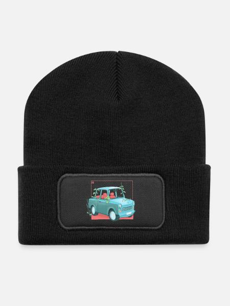 Trabi mit Pflanzen - Recycelte Patch Beanie - Schwarz