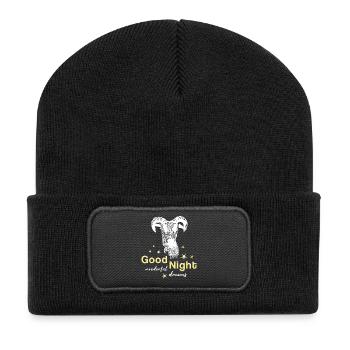 schafbock good night Schaf Schlafshirt - Recycelte Patch Beanie - Schwarz - Vorne