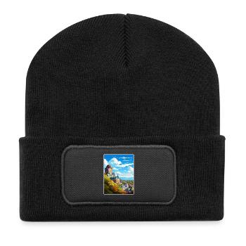 Quebec Kanada Vintage Reiseposter WPA Souvenir - Recycelte Patch Beanie - Schwarz - Vorne