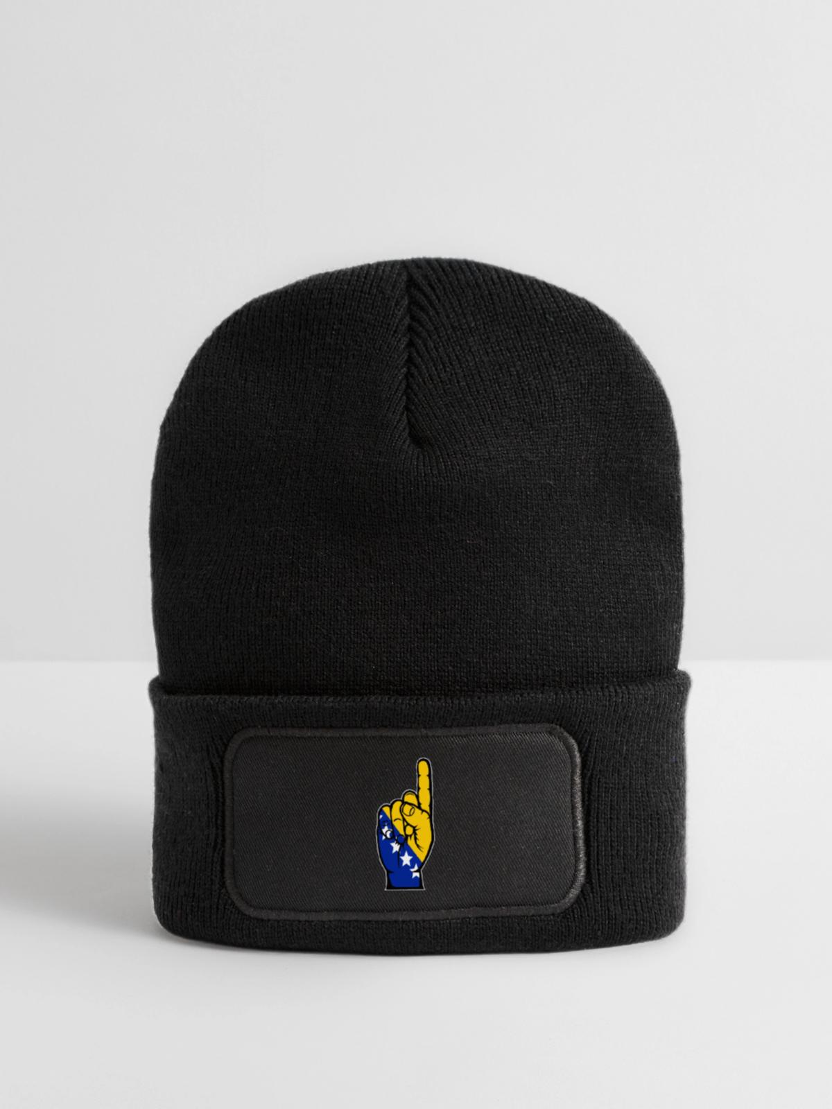 Bosnien Flagge Nummer 1 - Recycelte Patch Beanie - Schwarz - Vorne