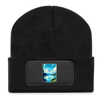 Donau Europa Vintage Reiseplakat Souvenir - Recycelte Patch Beanie - Schwarz - Vorne