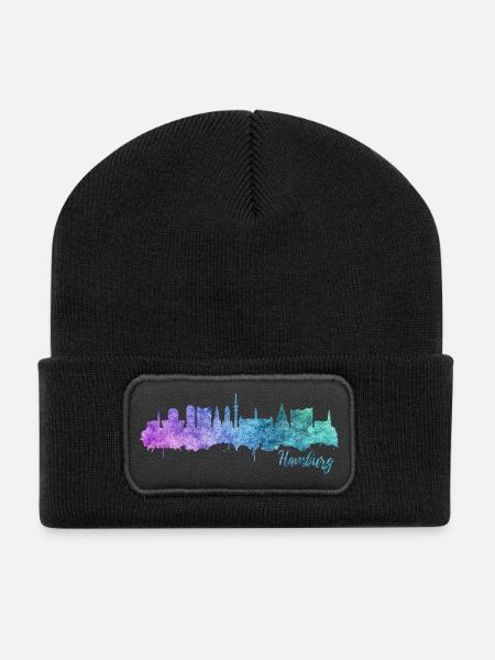 Hamburg Skyline - Recycelte Patch Beanie - Schwarz