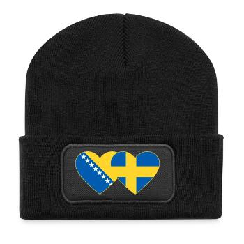 Bosnien Schweden Flagge Herz - Recycelte Patch Beanie - Schwarz - Vorne