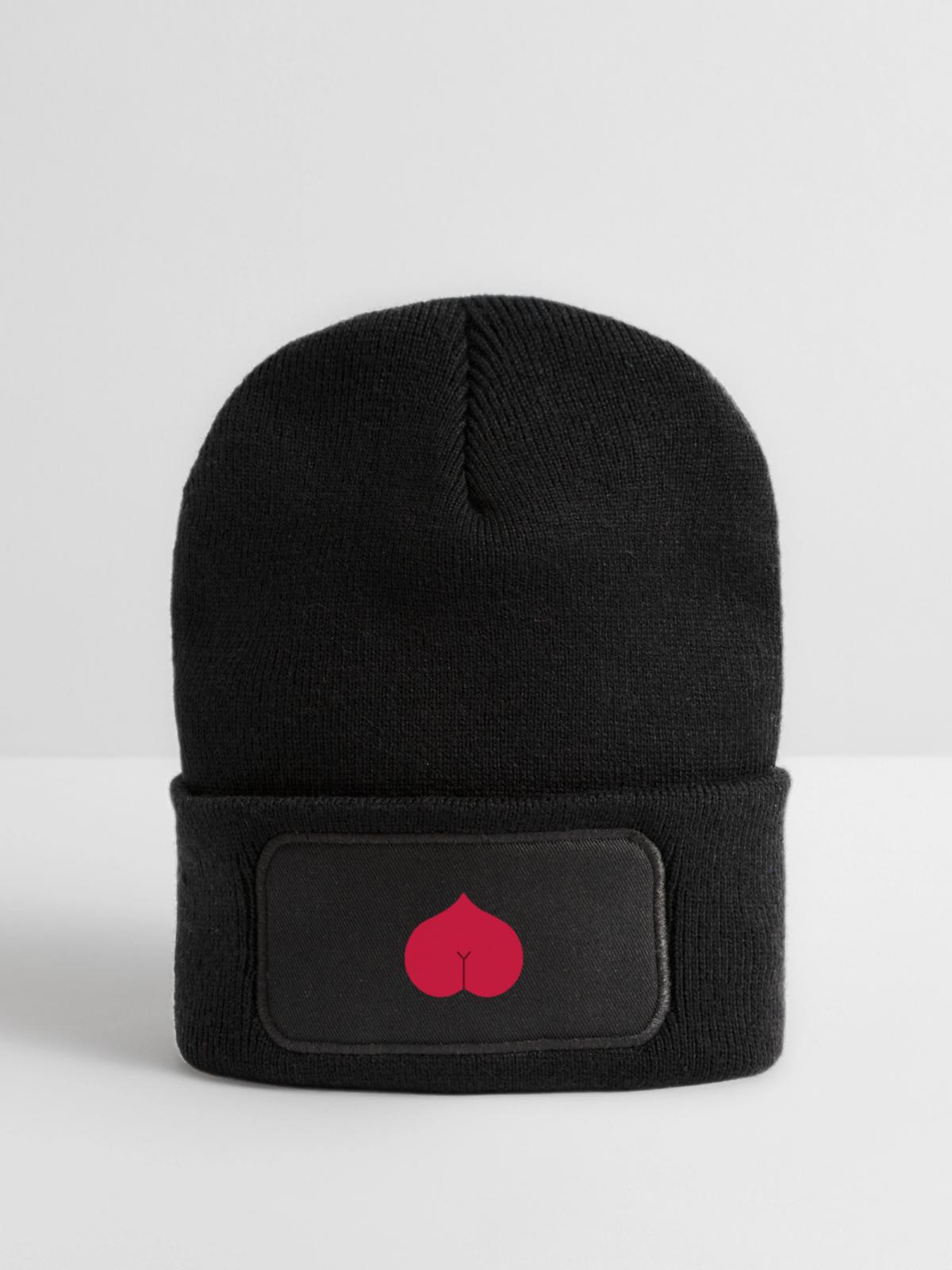 Arsch Herz Popo - Recycelte Patch Beanie - Schwarz - Vorne