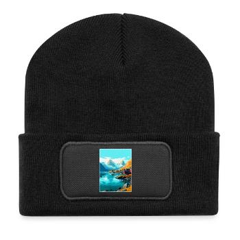 Lofoten Norwegen Vintage Reiseposter WPA - Recycelte Patch Beanie - Schwarz - Vorne