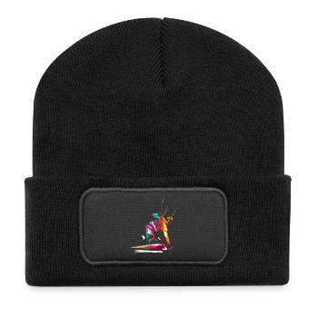 Pfeilschneller Kitesurfer Ostsee - Recycelte Patch Beanie - Schwarz - Vorne