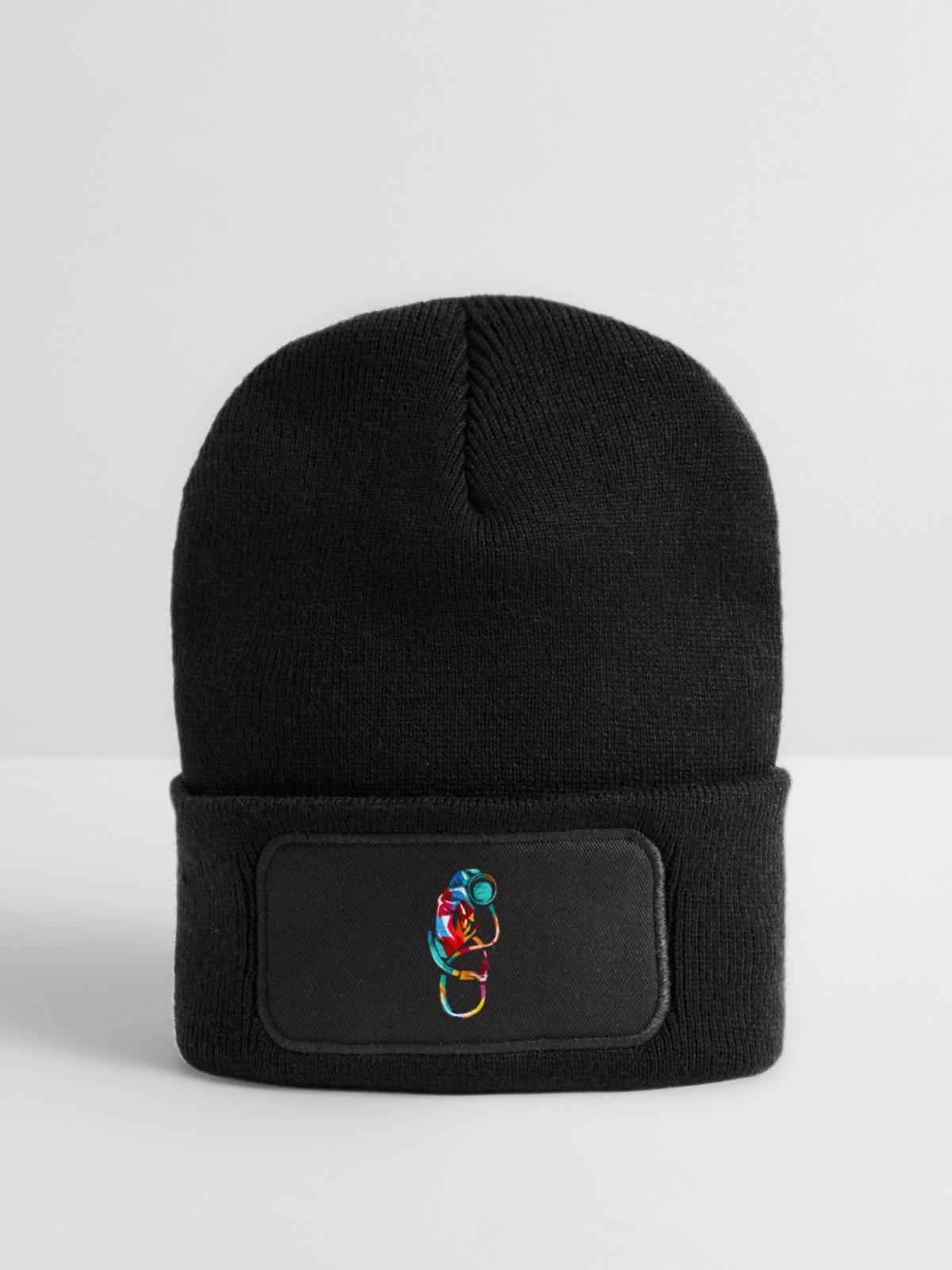 Sorgfältige Internistin Diagnostik - Recycelte Patch Beanie - Schwarz - Vorne
