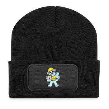 Bauherr Katze Richtfest Haus bauen Geschenk - Recycelte Patch Beanie - Schwarz - Vorne