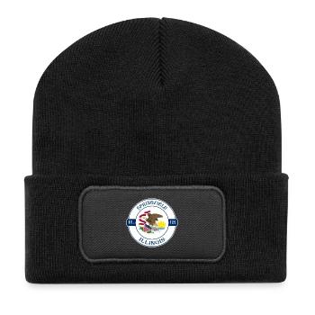Springfield Illinois Flagge USA Souvenir Abzeichen - Recycelte Patch Beanie - Schwarz - Vorne