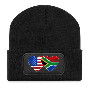 USA Südafrika Flagge Herzform used - Recycelte Patch Beanie - Schwarz - Vorne