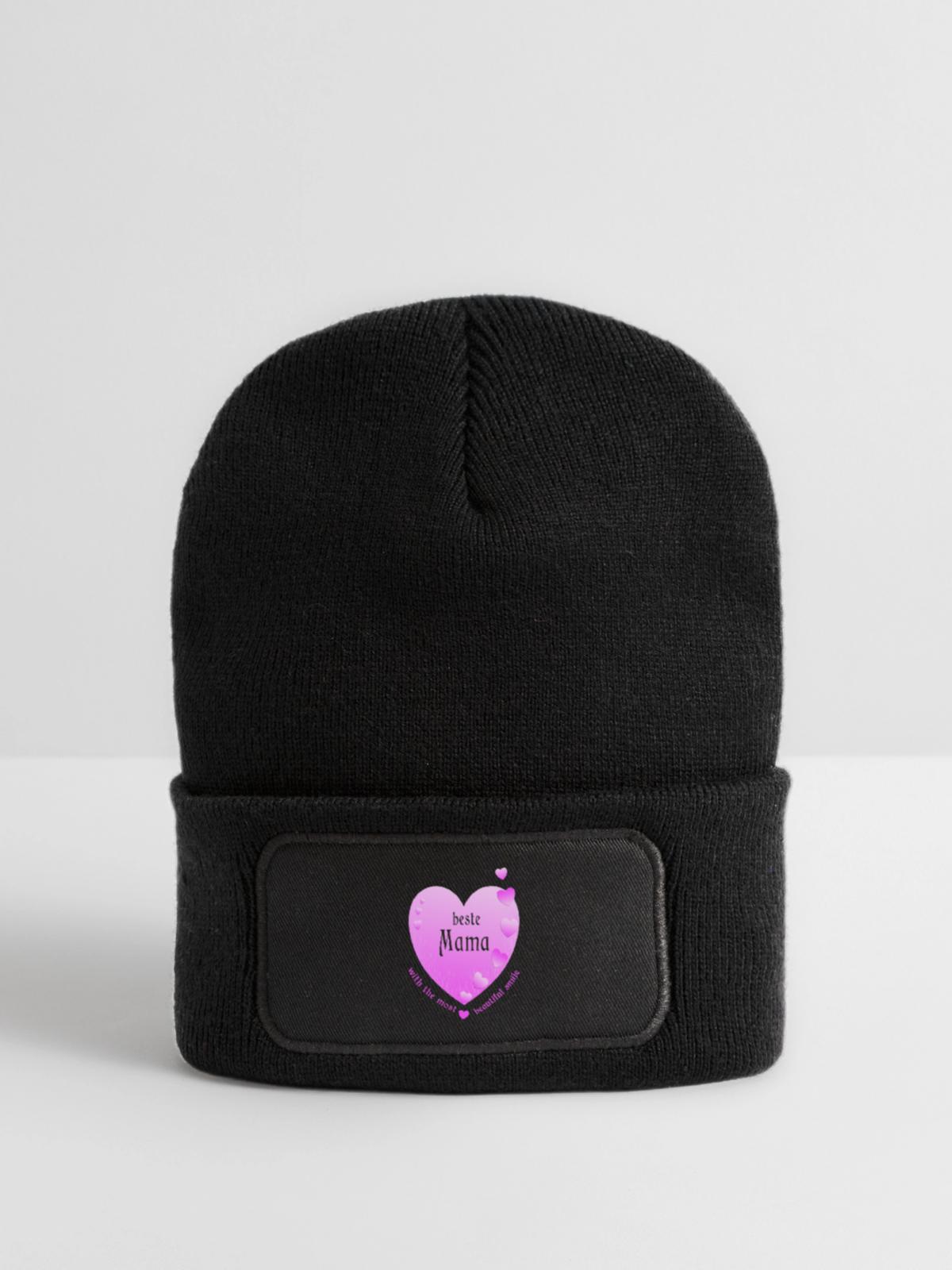 beste Mama - Recycelte Patch Beanie - Schwarz - Vorne