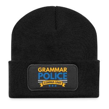 Grammatik-Polizei Komma-Einheit Englisch-Lehrer Sc - Recycelte Patch Beanie - Schwarz - Vorne