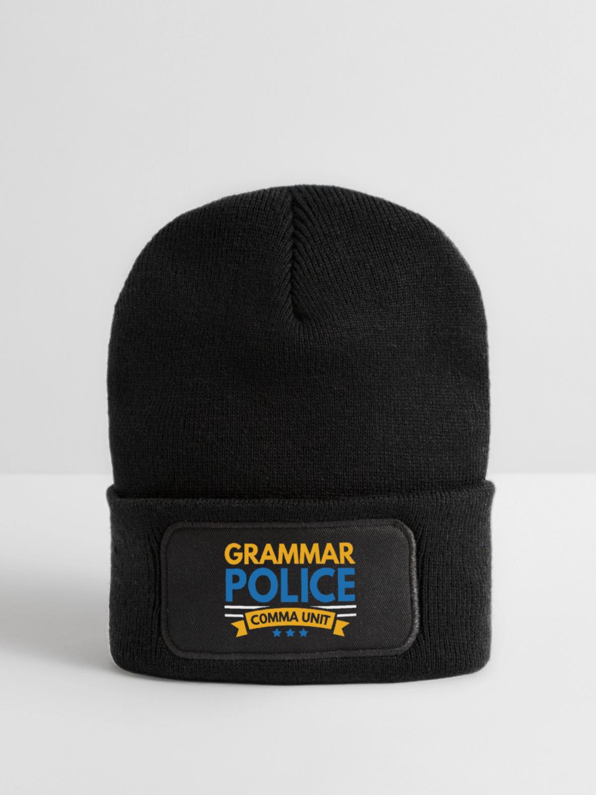 Grammatik-Polizei Komma-Einheit Englisch-Lehrer Sc - Recycelte Patch Beanie - Schwarz - Vorne