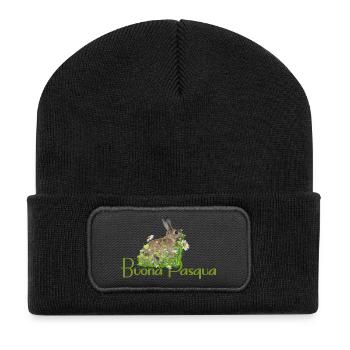 Frohe Ostern - Recycelte Patch Beanie - Schwarz - Vorne
