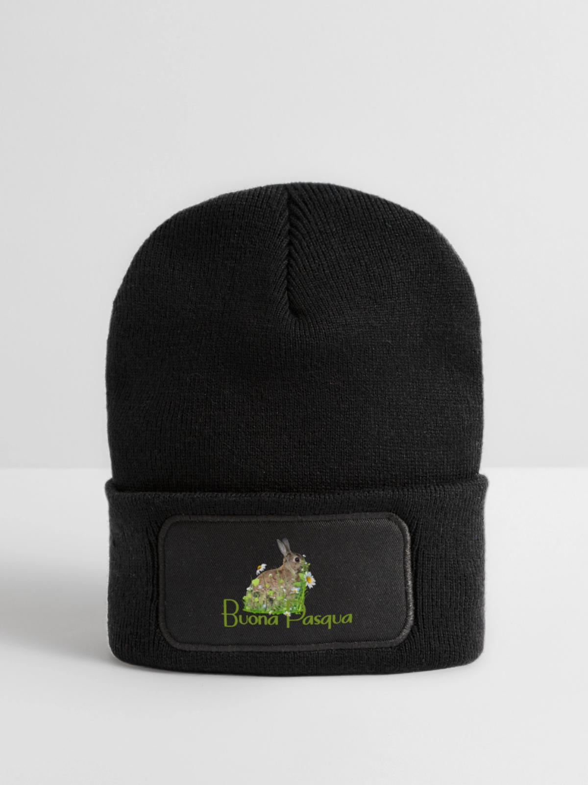 Frohe Ostern - Recycelte Patch Beanie - Schwarz - Vorne